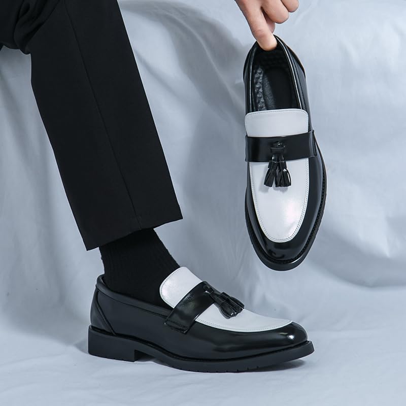Image of HuitJours Men Two Tone Colors Penny Loafer Slip On Pull on Dress Shoes Casual Boat Shoes Moccasins