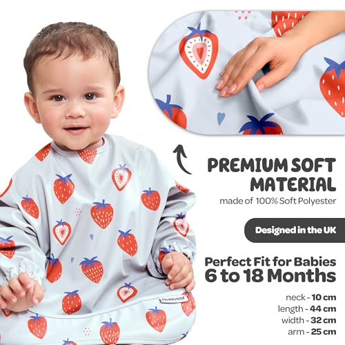 Nombear Baby Bibs with Sleeves for 6-24 Months - Easy Wipe Clean, Machine Washable Baby Weaning Bib with Sleeves, Waterproof Long Sleeve Bibs, Non Silicone and Coverall Bib