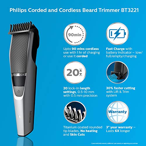 Image of Philips BT3221 /15 Smart Beard Trimmer - Power adapt technology for precise trimming- 20 settings; 90 min run time