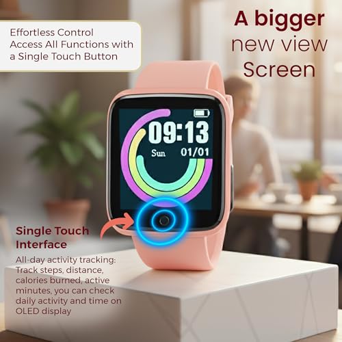 Image of Bouncefit D20 Y68 Fitness Band Smart Watch for Men, Women, Boys, Girls, Kids - Single Touch Interface, Water Resistant, Workout Modes, Quick Charge Sports Smartwatch - Pink (FF)