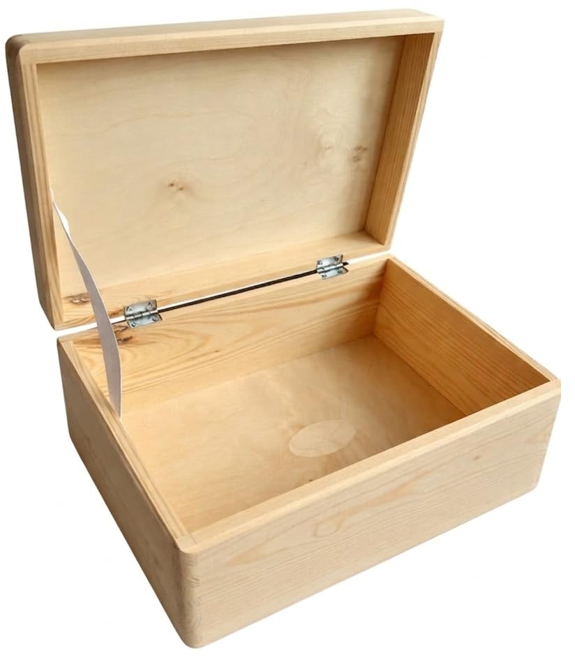 Generisch Premium Holzkiste mit Deckel 30x20x14 cm – Massive Holzbox unlackiert zum Basteln & Bemalen – Große Erinnerungsbox Baby Naturholz Kiste mit Deckel-Stopp für Aufbewahrung, DIY & Geschenke