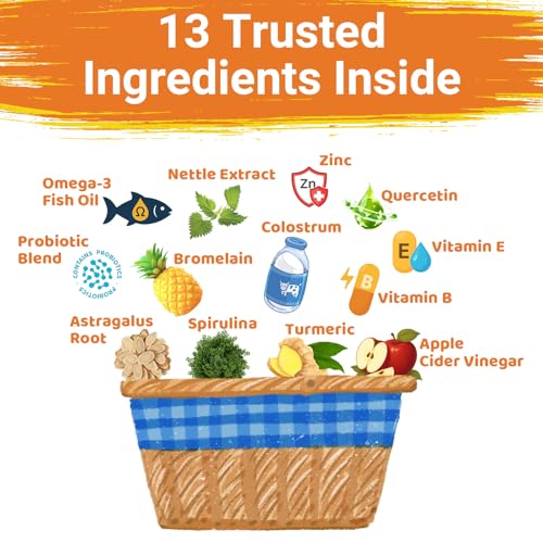 Dog Allergy Chews for Itchy Skin Relief - Seasonal Allergy and Immune Support with Colostrum, Omega 3, Probiotics, Turmeric, Zinc, Vitamins B & E - Helps with Paw Licking & Scratching - 90 Soft Chews — view 4