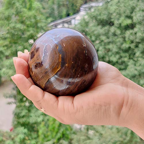 Image of Shubhanjali Healing Crystal Stone Sphere Vastu Natural Tiger Eye Crystal Sphere Ball Crystal Tiger Eye Stone Sphere for Home Decor Showpieces Table Decor Meditation 650-700 Gm