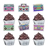 MEFENG 18Pcs Boombox Cupcake Toppers - 80s 90s Theme Party Decorations - Retro 90's 80’s Cake Picks