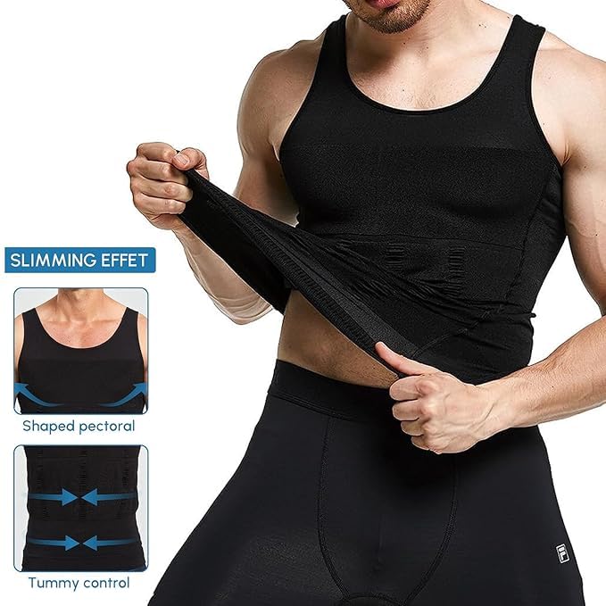 Abisco Tummy Tucker Vest for Men Tummy Control Undershirt Abdomen Slim Stretchable Compression Tank Top, Slimming Body Shaper for Gym, Workout (in, Alpha, L, Regular, Standard, Black) - Image 2