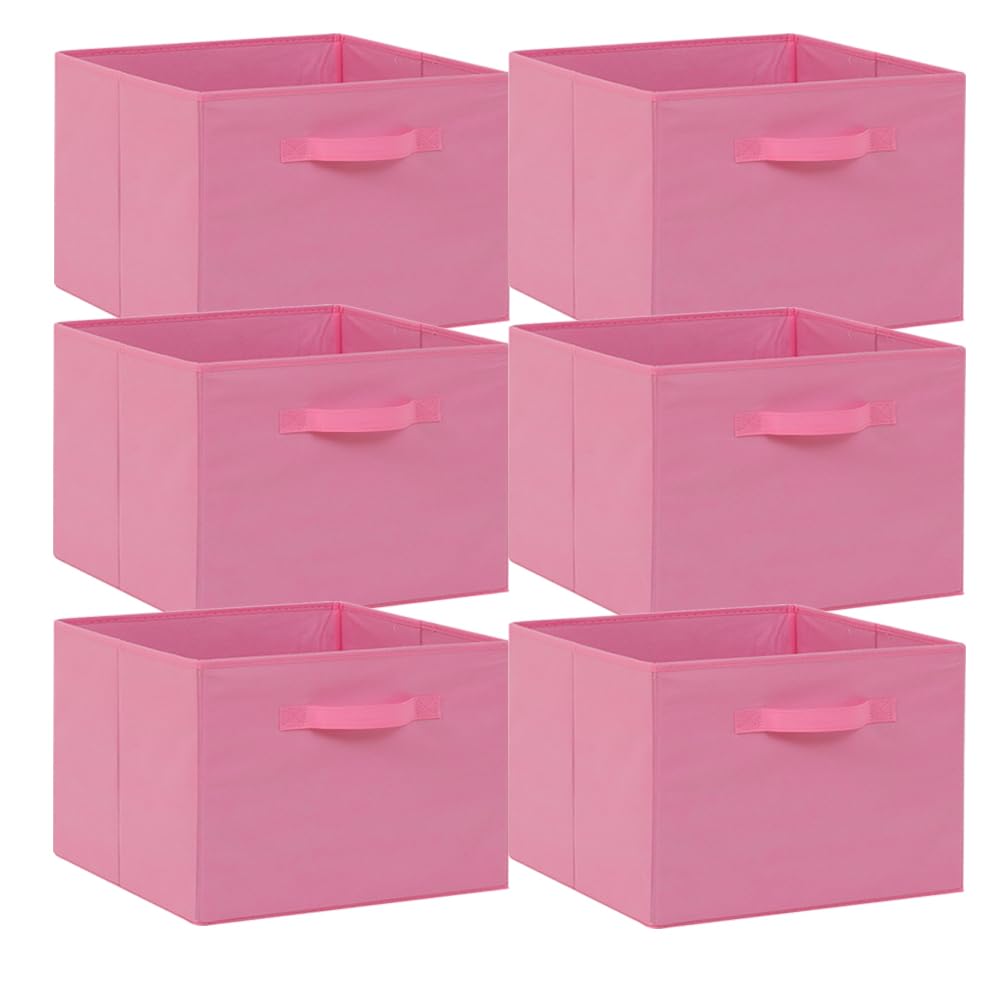 BonChoice Foldable Storage Cubes Boxes Pack of 6 with Handle for Home Organization, Fabric Wardrobe Storage Box Organizer Basket Bins for Clothes Toys Towels, Collapsible&Durable (6, Pink, 33x38x33cm)