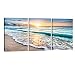 Pyradecor 3 Panels Blue Beach Sunrise White Wave Pictures Painting on Canvas Wall Art Modern Stretched and Framed Seascape Giclee Canvas Prints Seaview Landscape Artwork for Home Office Decorations
