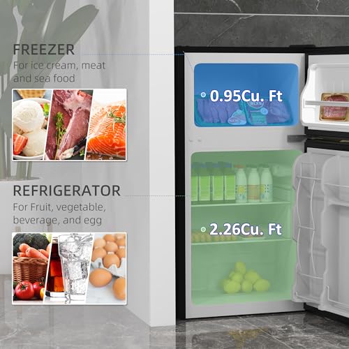 HOMCOM Mini Fridge with Freezer, 3.2 Cu. Ft. Compact Refrigerator with Adjustable Shelves, Mechanical Thermostat, Reversible Double Doors for Bedroom, Kitchen, Apartment, Silver - Image 4