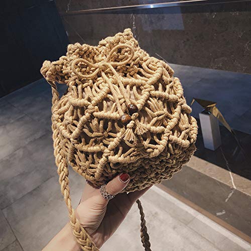 Womens Drawstring Crossbody Bag Beach Handwoven Purse Small Straw bucket bag retro woven hollow Messenger bag2