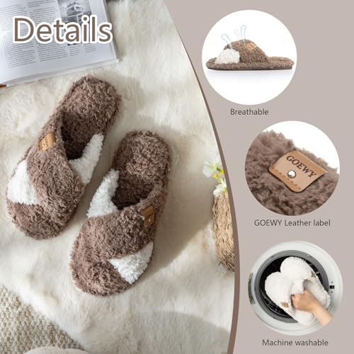 Image of GOEWY Fuzzy Open Toe Slippers for Women Cozy Memory Foam House Shoes Indoor | Cute Cross Band,Soft Faux Fur,Anti-slip Sole Outdoor,Machine-washable,Lightweight,Slip on Gifts for Women,Mom and Bridesmaid