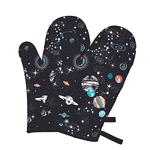 Space Galaxy Constellation Oven Mitts, Heat Resistant Non-Slip Waterproof With Soft Cotton Lining Gloves For Kitchen Cooking Baking Bbq(2Pcs) #TOP8