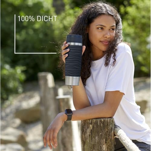 Emsa Travel Mug Wave Thermobecher 500 ml, Isolierbecher auslaufsicher, Edelstahl, 6h heiß und 12h kalt, 100% dicht, spülmaschinenfest, Kaffeebecher to go, 360°-Trinköffnung, schwarz, N20225 – Bild 2