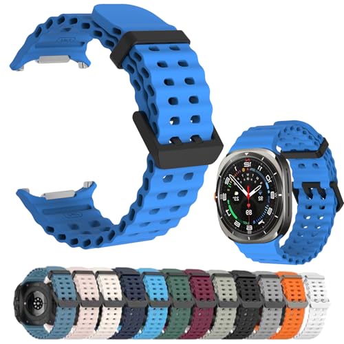 Compatible con Samsung Galaxy Watch 7 Ultra 47mm Band 2024 7 Bands Soft Sport Breathable Strap Wristbands per Men Women silicone blu