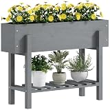 Outsunny Huerto Urbano de Madera Jardinera Elevada 100x30x70,5 cm Gris