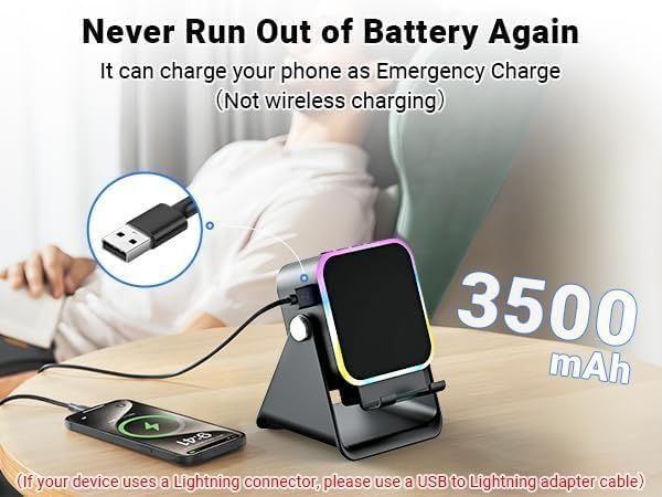 Image of Wireless Induction Speaker with Phone Stand, Rechargeable Bluetooth Audio Amplifier with RGB Colorful Light, Foldable Desktop Mobile Holder for iPhone, Samsung, Android, Home, Office & Gifts