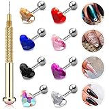 17 Pieces Nail Art Dangle Charms with Nail Piercing Tool Hand Drill, Glitter Heart Nail Pierced Art...