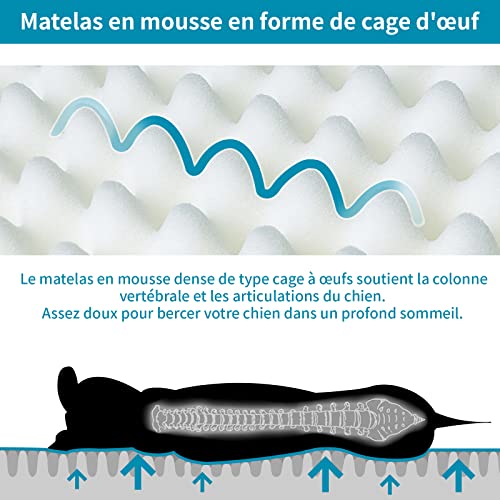 Nepfaivy Cama para Perros Grandes Impermeable - Cama Ortopedica para Perros Desenfundable, Colchoneta para Perro Grande Lavable, Sofa para Perros, Cojin para Perro, XL(105cm*70cm) 2 🐾【Soporte】Esta cama ortopédica para perro grande está diseñada con espuma duradera y densa que no se aplana inmediatamente ni pierde su forma con facilidad. La cama para perro grande se ajusta al cuerpo de su perro, ayudando a aliviar los puntos de presión y proporciona soporte para las articulaciones y la columna vertebral, y se recuperará rápidamente después de cada uso. Los perros de cualquier edad se benefician de la amortiguación adicional que proporciona una cama de espuma densa.
🐾【Cómoda】Esta cama para perros grandes está recubierta con tres capas. Una tela de piel sintética de felpa en la parte superior que proporciona un área de descanso suave y cómoda para los perros. La capa intermedia es un nylon Oxford duradero para garantizar el uso a largo plazo. Y hemos hecho la tercera capa especialmente resistente al agua para proteger el colchón interior de espuma de manchas y olores. Es especialmente ideal para perros mayores y cachorros propensos a los accidentes.
🐾【Guía de tallas】 Esta cama para perros mide 105cm*70cm*7.8cm, es adecuada para perros que pesen menos de 42kg/93lbs, con una longitud corporal inferior a 97cm/38in. Es importante comprobar tanto el peso recomendado de la cama, así como sus dimensiones, y es mejor que mida a su perro de la nariz a la cola para asegurarse de que su perro quepa en ella cómodamente.