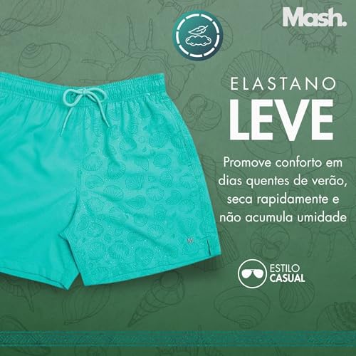 MASH Short Praia Masculino Estampa Mágica Bermuda Dryfit, Verde Água Médio, GG
