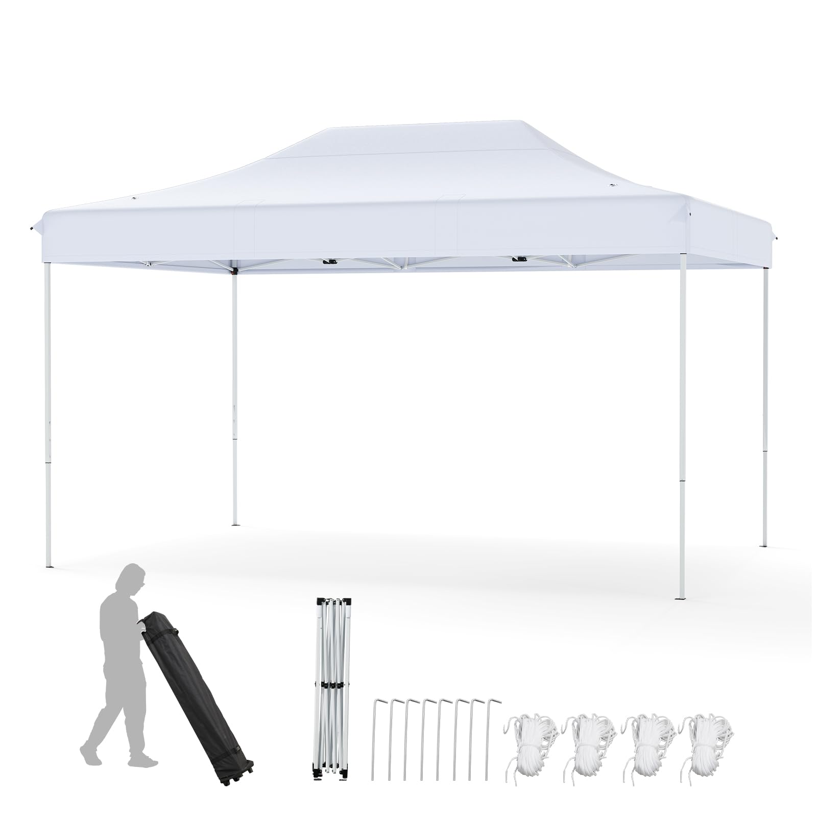 COSTWAY Gazebo Pop-up Pieghevole 3 x 4,5 m, Gazebo da Giardino Impermeabile Altezza Regolabile con Fori di Drenaggio, Tenda da Giardino Antivento con Borsa di Trasporto a Ruote (Bianco)