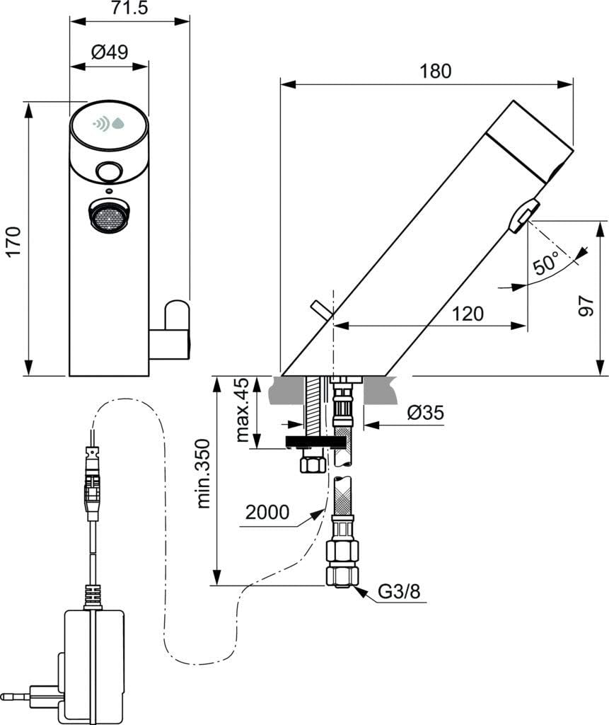 Ideal Standard A7558AA Sensorflow Non-Contact Infrared Faucet, Chrome, Netz - Image 4
