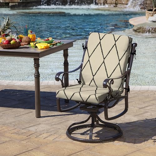 Image of Arden Patio Dining Outdoor Chair Cushions, 20x44, Rain-Proof Seat Pad, Fade-Resistant Outdoor Cushion Tan Diamond Trellis