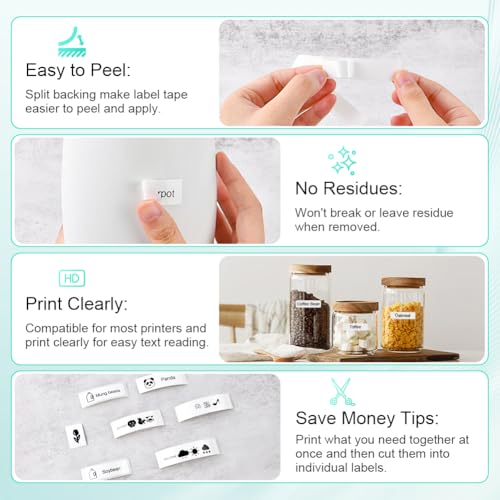 OFFCUP Etikettenband, 15 mm x 6 m, Etikettenband, selbstklebend, Klebeband für Drucker P11/P12/P15, thermisch, selbstklebend, für Schule, Haus, Büro