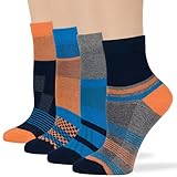 7BIGSTARS KINGDOM Women's Cotton Diabetic Quarter Mesh Fashion Socks - 4 Pack Medium - Extra Wide - Geometric Stripe - Sock Size 9-11 Shoe Size 5-9 M Dark Navy, Grey, Denim Blue, Salmon