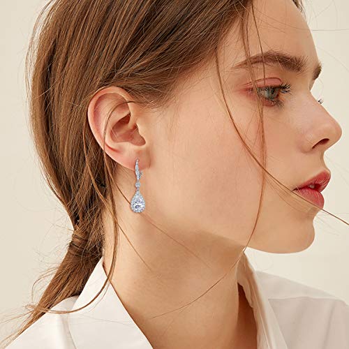 Elequeen Teardrop Lever-Back Dangle Earrings 925 Sterling Silver Full Cubic Zirconia Bridal Long Earrings For Women Girls, Valentine's Day/Mother's Day/Christmas Jewelry Gift For Girlfriend/Mom #TOP2