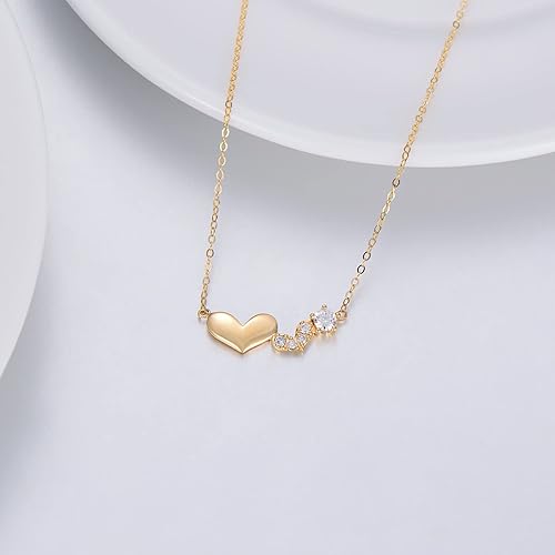 Miniatura 3 de SISGEM Collares de corazón de diamantes naturales para mujer, oro sólido de 14 quilates, colgante de corazón de doble amor, regalo de joyería fina