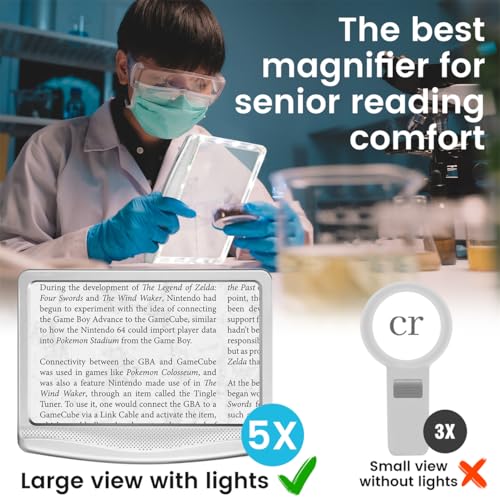 Image of Rechargeable 5X Magnifying Glass for Reading, Large Bright Full Page Magnifier with Light, Handheld LED Dimmable Lighted, Lightweight Book Magnifier for Reading Small Prints Seniors - Silver