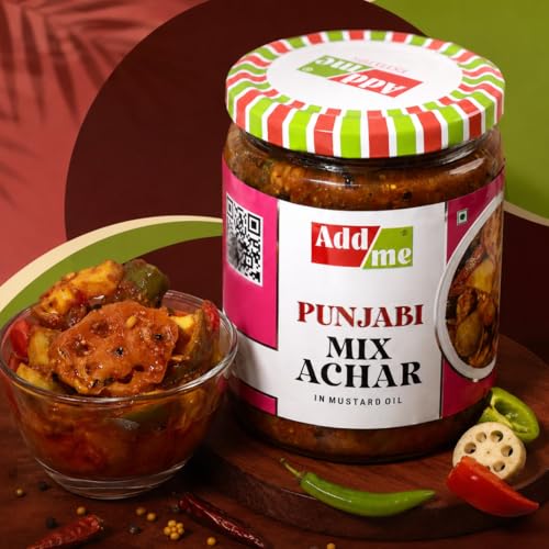 Image of Add me Achar Mixed Pickles 500gm Home Made Recipe mango chilli lemon carrot ker ginger karonda lasoda fruit Punjabi Mix Achar pickle