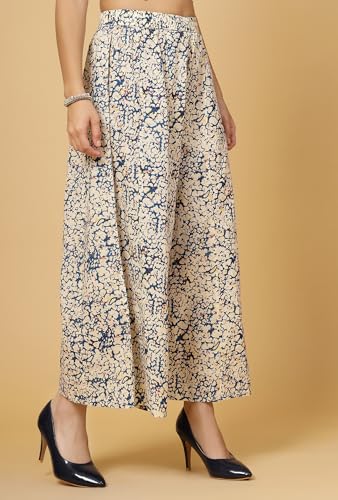 Image of Pistaa's Women's Regular Fit High Rise Pure Cotton Big Flair Printed Regular Palazzo