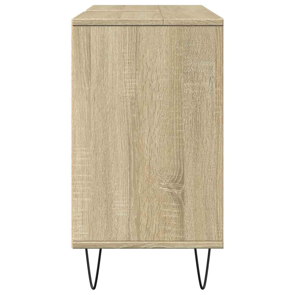 Szafka łazienkowa dąb Sonoma 80 x 33 x 60 cm, materiał drewnopochodny z żelaznymi nóżkami, 4 półki, drzwi montowane po lewej lub prawej stronie, meble łazienkowe, miejsce do przechowywania