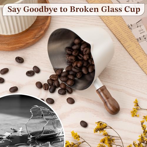 Image of Amrules 6.8oz Espresso Measuring Cup with Wood Handle & Double Spout, White