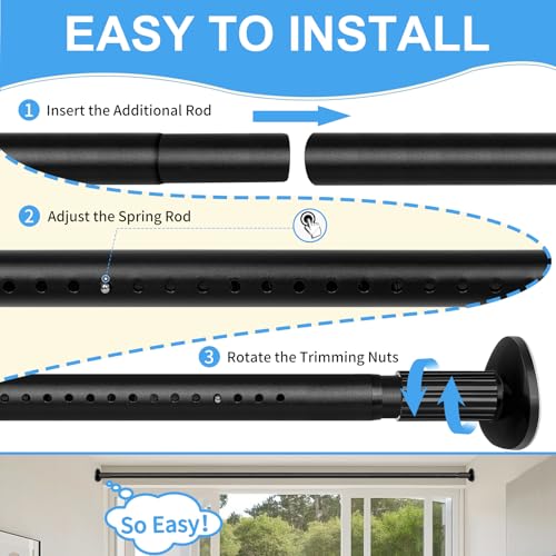 Image of Tension Curtain Rod 51-126 Inch, Long Curtain Rod No Drilling for Window or Bathroom, Outdoor Curtain Rods for Patio Tension Rods, Easy to Install, Never Rust, Rod Diameter 1.26 Inches - Black