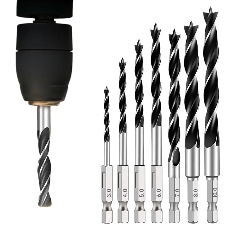 Hexagonal Bit 50PCS 3/4/5/6/7/8/10mm 1/4 Hexagonal Handle Three Pointed Woodworking Drill Bit Set Woodworking Hole Reaming Power Tool for Power Tool(5PCS 8mm) HJDIPCKYVG