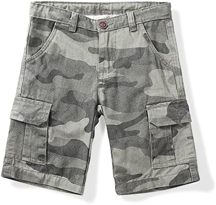 OCHENTA Boys Camo Cargo Shorts with Multi Pockets Army Military Summer Shorts Grey Tag 150-9-10 Years