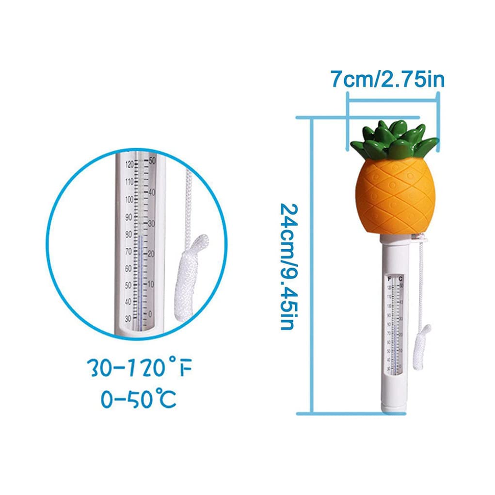 Pływający termometr do wody Anti-Shatter Ananas Wskaźnik temperatury w basenie Doskonały jako termometr do basenu lub termometr do stawu, wanna z hydromasażem, spa, dzikie akcesoria do pływania