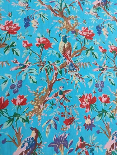 Image of Doraya Pure Cotton Dress Making Fabric Sanganeri Print Jaipuri Hand Block Printed Unstitched Dress Material for Women Blouse /Plazzo,Kurti /Lehenga Piece Womens 43 inch Inches Width (Blue 3, 2.5 Meter)
