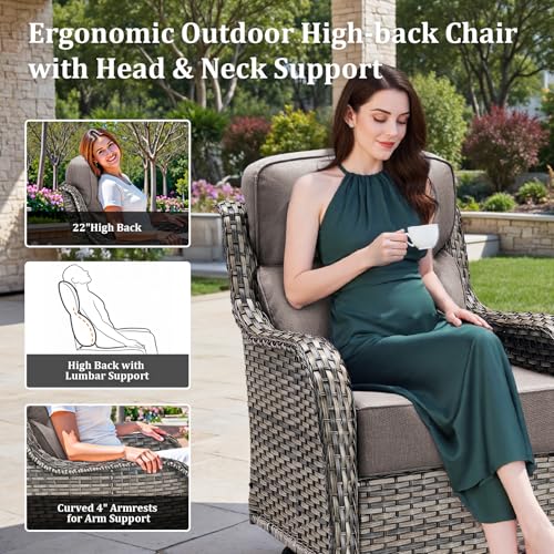Luxury Patio Furniture Set with 6-inch Thick Cushion, High Back Outdoor Swivel Rocker Patio Chairs Set of 2, 2 PCS Wicker Conversation Set Gliders for Porch, Yard, Deck, Poolside, Grey - Image 5