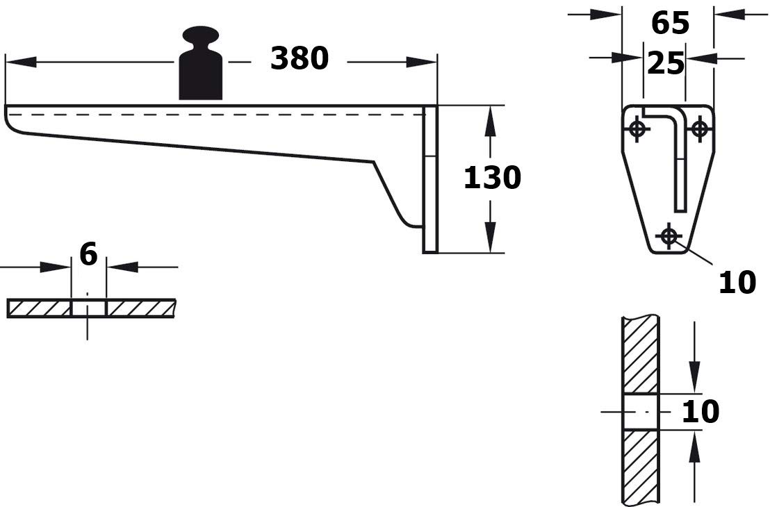 Gedotec Nośnik do dużych obciążeń, konsola do dużych obciążeń, MIRA, stalowa, szara, wyporność, 150 kg, długość 200-680 mm, Made in Germany, AxBxC: 380 x 65 x 130 mm