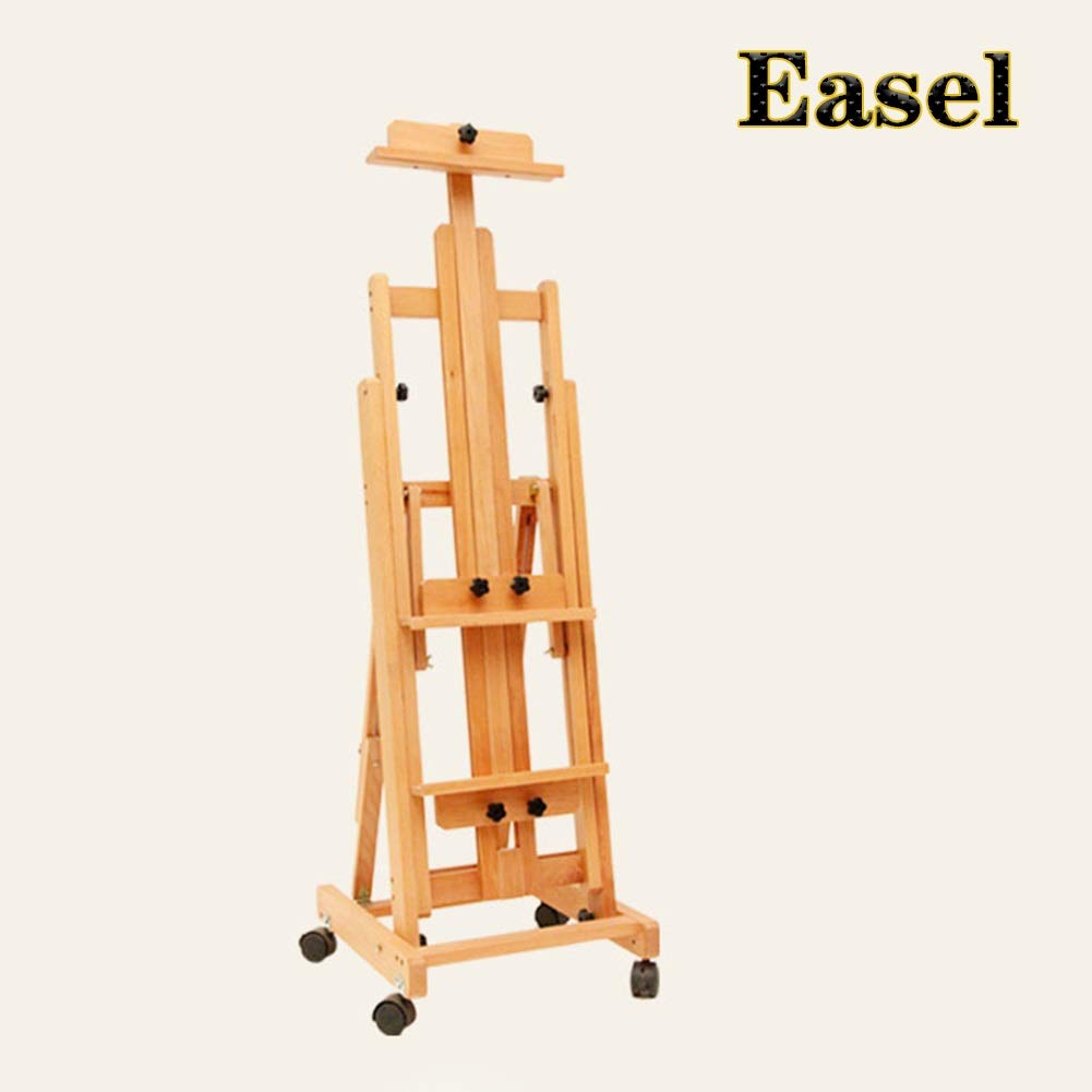 Große Staffelei aus Massivholz mit Rad, flach, doppelte Verwendung, Ölstaffelei, Standdisplay bei Hochzeiten (Holzfarbe, Staffelei)