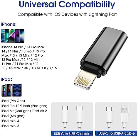 TechMatte Adapter USB C do Lightning, 1,8-2,2 A, 13 W, Standardowa ładowarka, obsługuje transmisję danych, kompatybilny z iPhone 14/13/12/11 Pro Max Mini/X/XR/XS/SE/iPad/iPod/AirPods, z linką