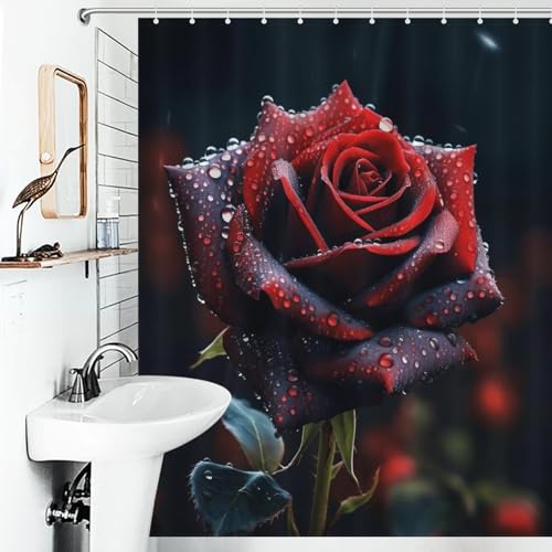 Rideau de douche rose 152x183 cm en polyester lavable avec 12 crochets