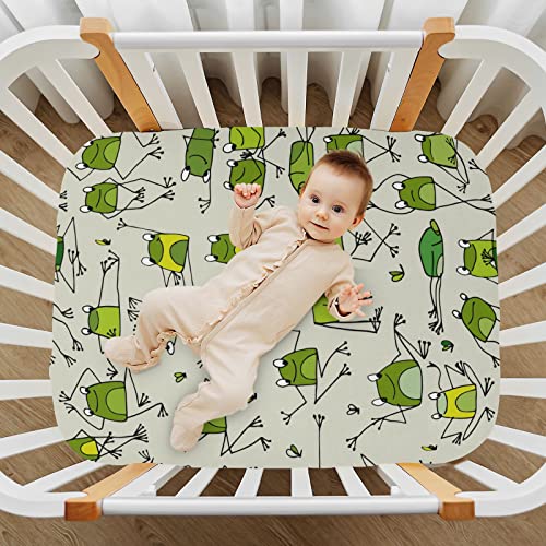 Image of Funny Frogs Crib Sheets Soft Breathable Fitted Baby Playard Sheets Mattress Cover for Girl Boys, 39 inch x 27 inch x 5 inch