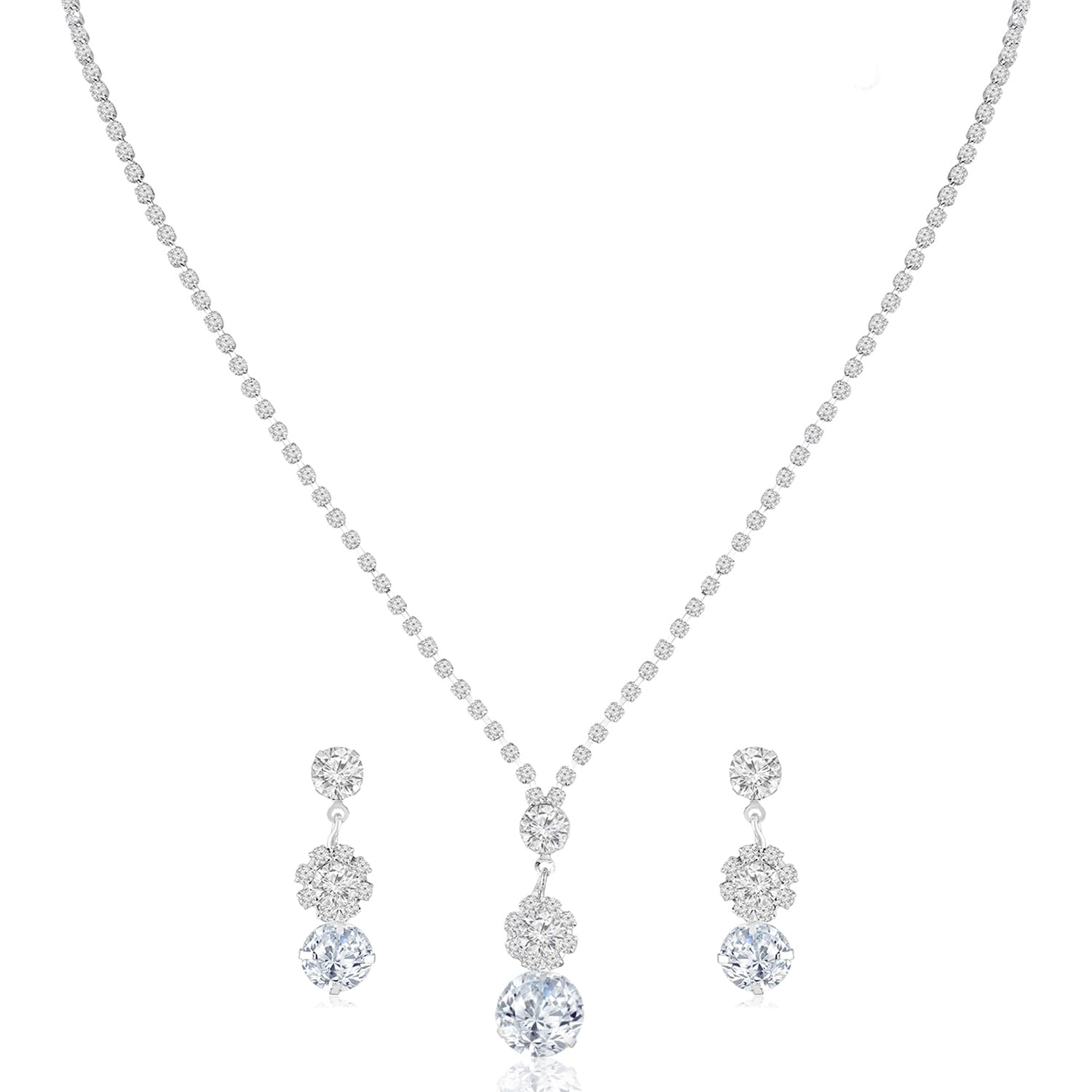 peora Silver Plated Cubic Zirconia Studded Trendy Pendant Style Necklace with Drop Earrings Fashion Jewellery Set for Women & Girls-picture-41