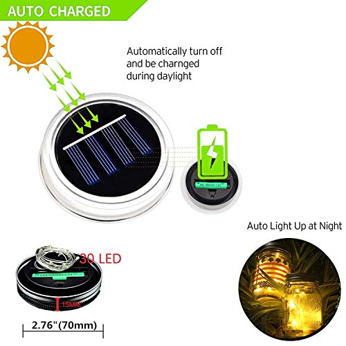 Yjfwal Mason Jar Solar Lights, 12 Pack 30 Led Solar Fairy Lights Mason Jar Lights Lantern String Lights For Garden,Patio,Yard,Family,Party,Birthday,Wedding, Christmas Decoration(No Jars) Warm White #TOP3