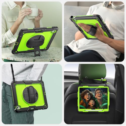 Image of SEYMAC Case for iPad Air 13 Inch M4 /M3 /M2 (2026 /2025 /2024), Green | Heavy Duty Shockproof Protective, Built-in Screen Protector, 360 Rotating Stand, Hand /Shoulder Strap, Pencil Holder