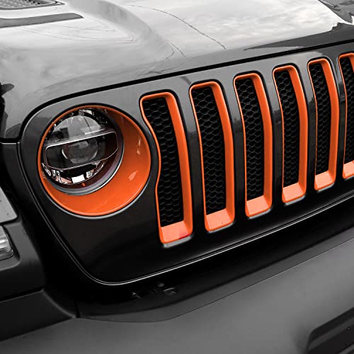 Image of CheroCar for JL Mesh Grille Grill Insert & Headlight Turn Light Cover Trim Exterior Accessories for Jeep Wrangler JL JLU 2018-2026 & Gladiator JT 2020-2026