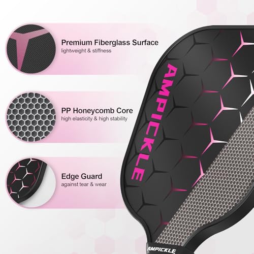 Image of Pickle Ball Paddle,Fiberglass Pickleball Paddles Set,Frosted Surface Pickleball Rackets, USAPA Standards,Oversized Sweet Spot Pickle Ball Paddle for Indoor Outdoor (B-2Honeycomb Red)